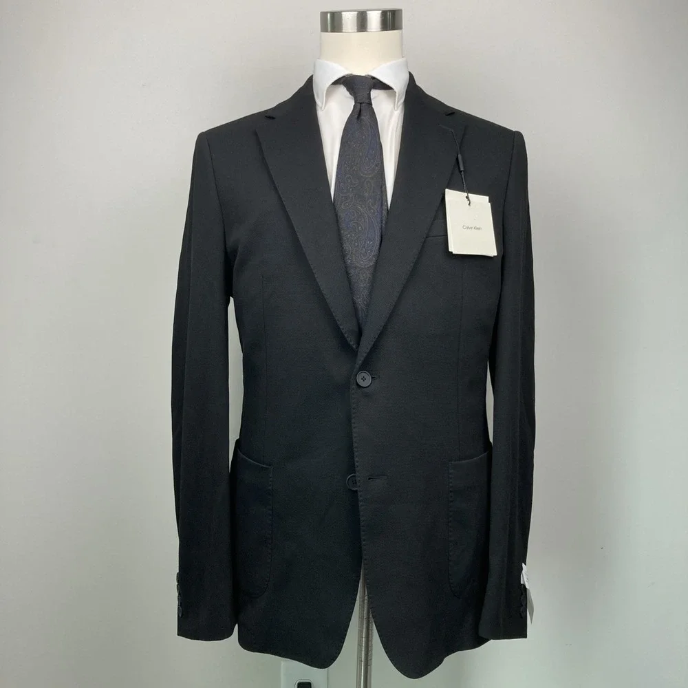Calvin Klein Men's Black Slim-Fit Solid Knit Jacket Sport Coat Size 44R